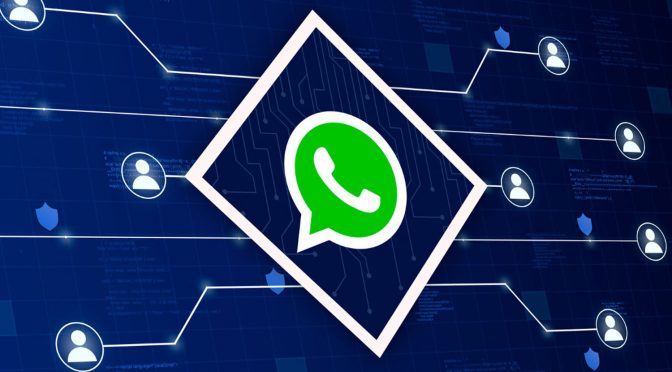 Imagem de fundo azul com ícone do WhatsApp no centro e ramificações, representando a API do WhatsApp para provedores.